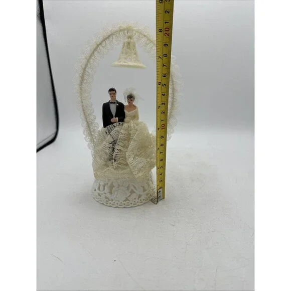 Wedding Cake Topper Bride Groom Lace Bell 1950s Vintage - Picture 16 of 16